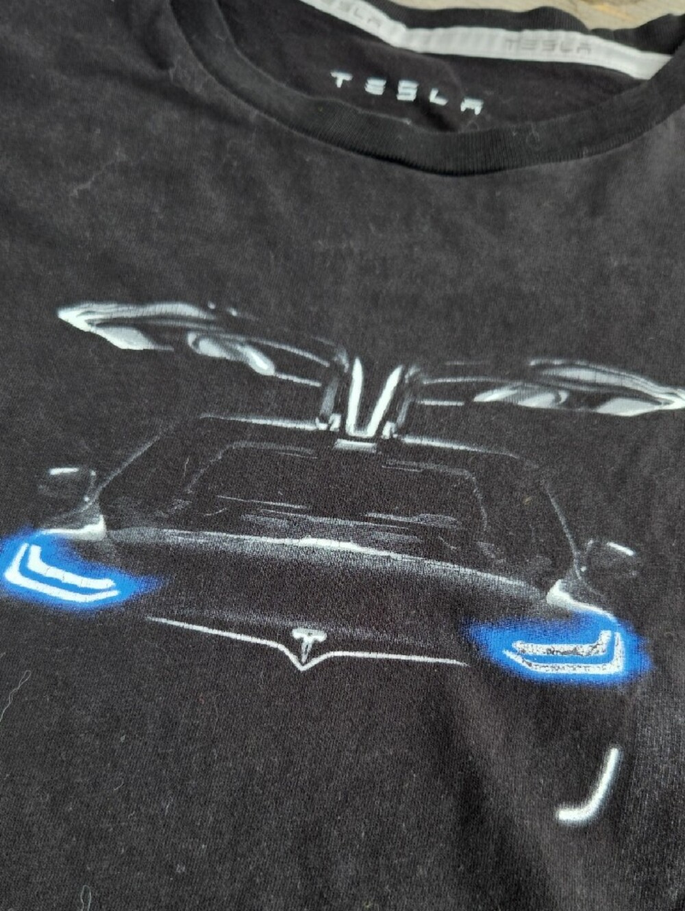 Tesla Black T-Shirt with Blue Accent Car Graphic